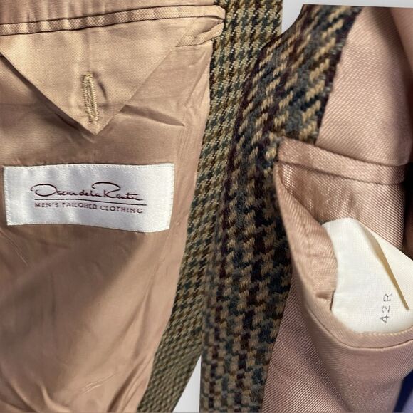 Oscar de la Renta Vintage Oversized blazer 42R. Mens Tweed tan brown houndstooth - Picture 7 of 16